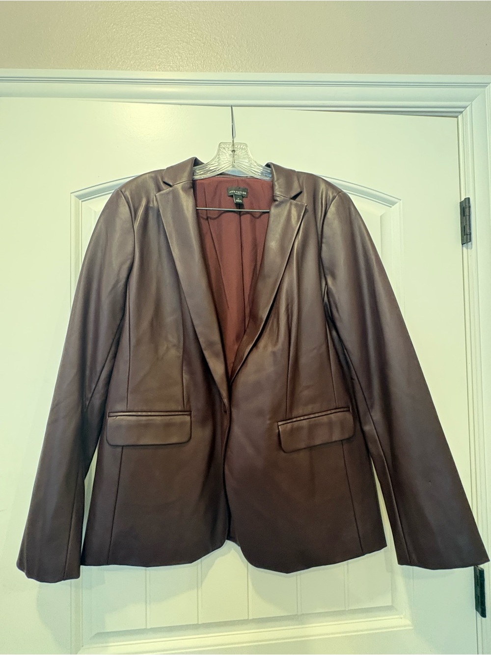 Ann Taylor Factory Burgundy Women's Vegan Leather Blazer